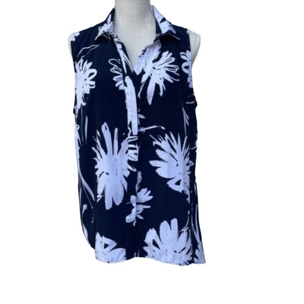 Avenue Floral Sleeveless Blouse Womens 18/20 Blue White‎ Asym Hem Summer Resort